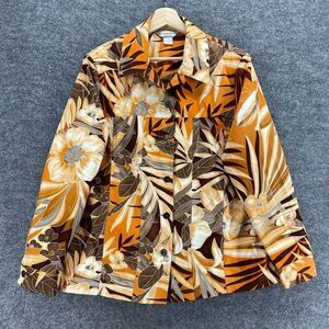Allison Daley Jacket Women 14 Orange Floral Button Up Collared Long Sleeve